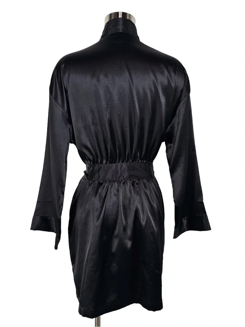 Vtg Y2K Victorias Secret Black Satin Kimono Robe OS Lingerie Romantic Sleepwear